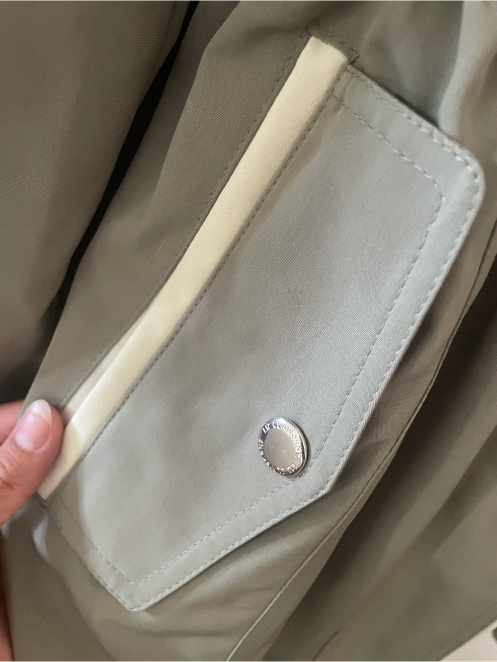 Liz Claiborne Light Gray Trench Coat with Off-White Trim - Picture 5 of 9